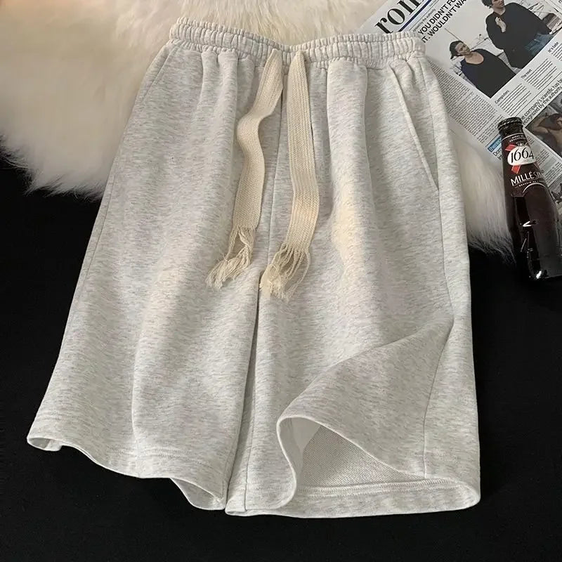 Solid Color Wide-leg Pants for Men New in Summer 2025 Loose and Versatile Sporty Mid-length Shorts Trendy