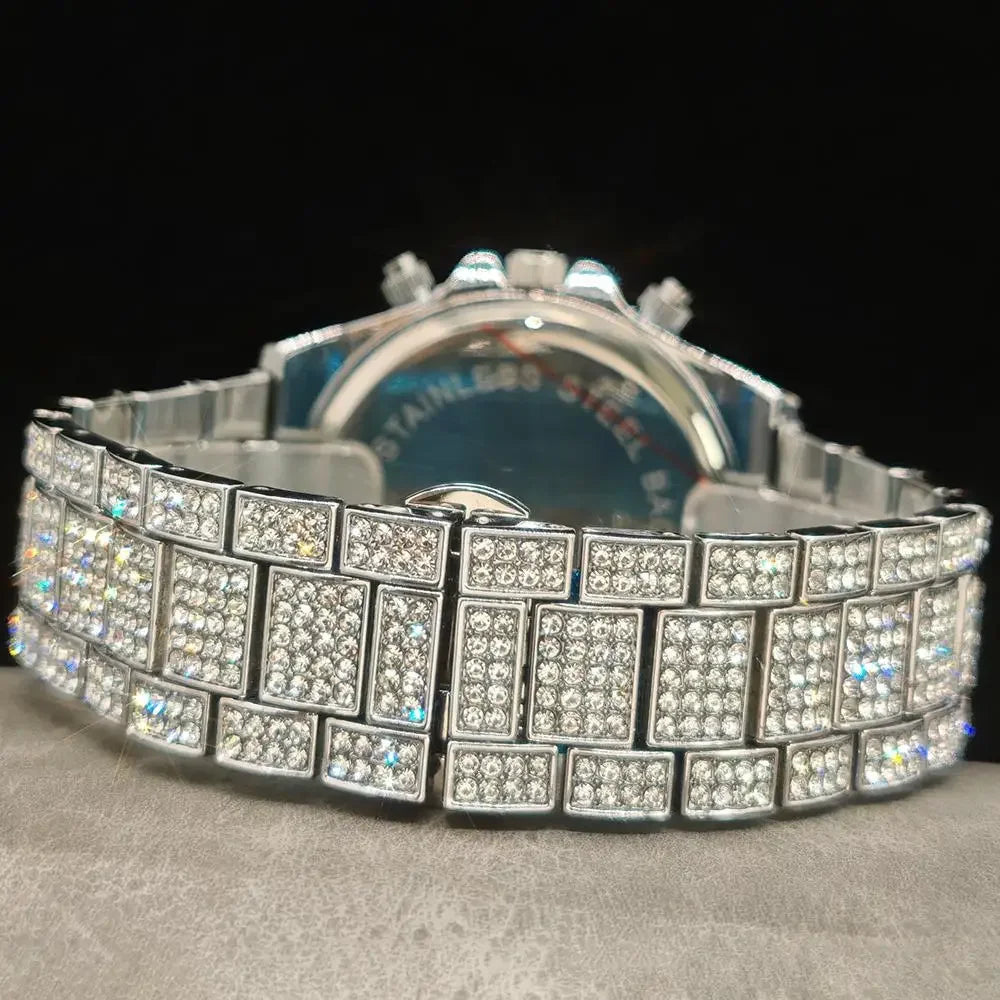 2025 Top Luxury Watch For Men Fashion Ice Diamond Hip Hop Rainbow Diamond Multifunction Man Quartz Wristwatch Gift Dropshipping