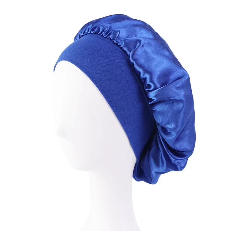 Satin Wide Brim Nightcap Shower Caps Silk Bonnet Elastic Soft Band Styling Cap Soft Silk Sleep Cap Bathroom Products
