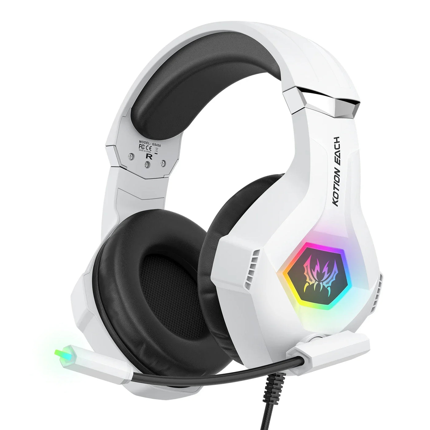 Wired Gaming Headset with Noise Cancelling Mic Compatible With PC PS4 PS5 Xbox Surround Sound RGB Light Over Ear Design