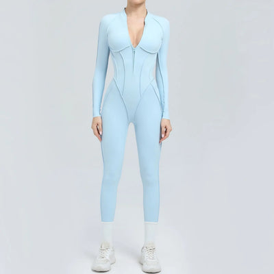 Seamless Yoga Jumpsuits Sports Fitness Peach Hip Half-open Zipper Tight Backless One-piece Workout Gym Tracksuits for Women