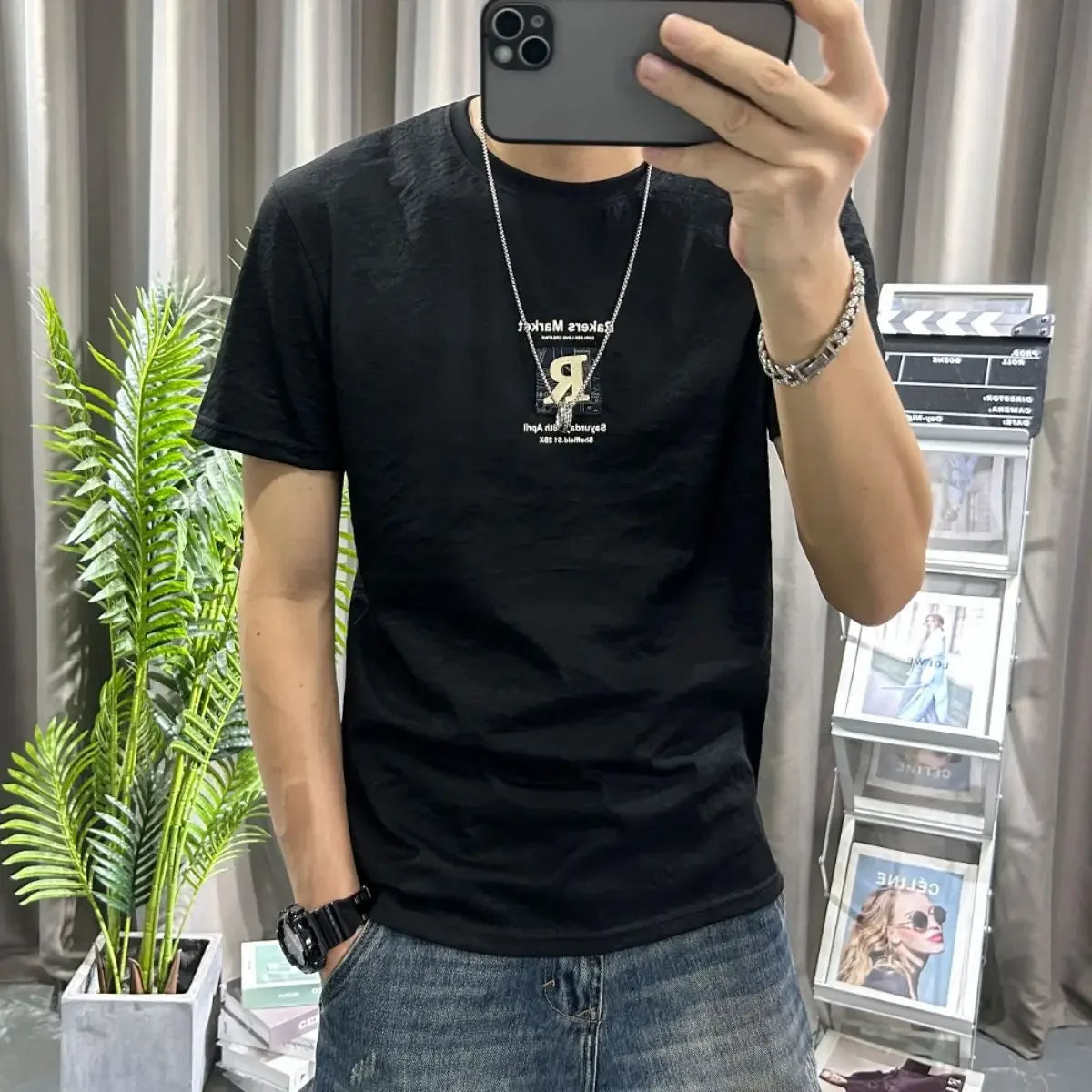 Top Print Linen T Shirt for Men Alphabet Man Tee Shirts Skinny Slim Fit Black Ordinary Basic Fashion Vintage Clothing 5xl Cool S