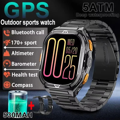 2025 New GPS Smart Watch Men 1.96-inch HD AMOLED Screen Compass Bluetooth Call 5ATM Waterproof Sport Smart Watch for Android iOS