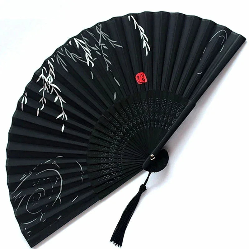 Hand Folding Fan BambooSilk Chinese Fan Hand Women Black Fan Summer Female Dance Hand Folding Fan Party Gift Hand Fans For Women
