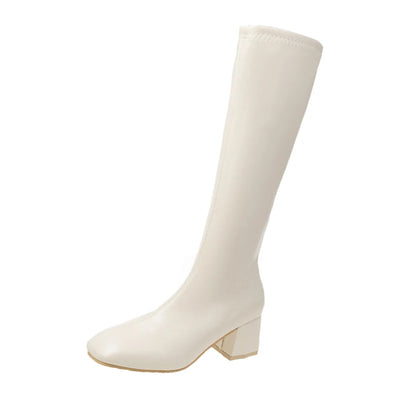 Knee-high  Boots Women's Autumn Winter Faion Briti Sle Flat Head Slimming High-calf Boots Waterproof PU Leather