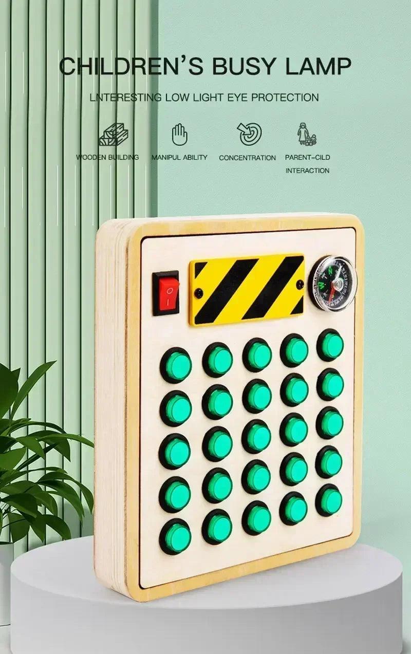 Montessori busy board sensory toys wooden with led light switch control travel activities children games for 2-4 years