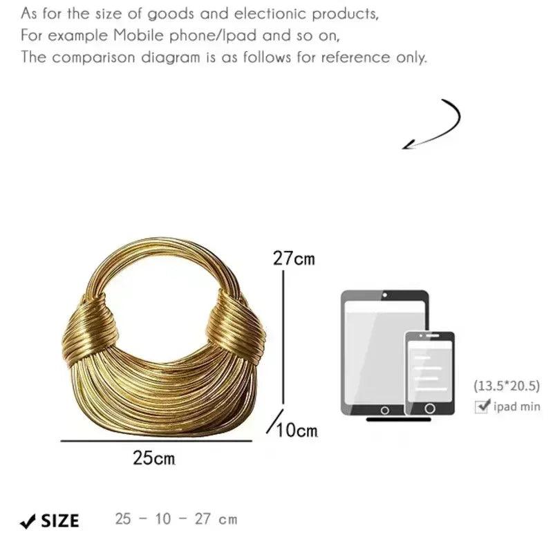 Handbags for women 2024 new gold luxury designer brand handwoven noodle bags rope knotted pulled hobo silver evening