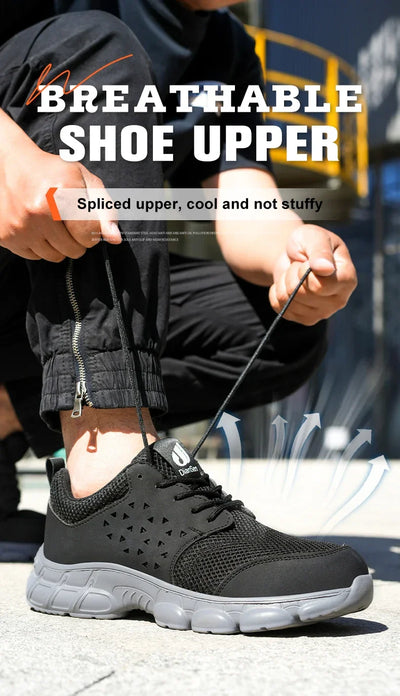 Men's Safety Shoes Comfortable Non-Slip Work Shoes Lightweight Breathable Safety Toe Casual Sneakers for Construction Site Black