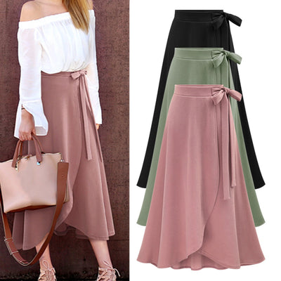 Elegant Long Skirt for Women Bandage Solid Color Split Large Hem Skirt Office Lady Casual Skirt 2021 Summer Female Clothes