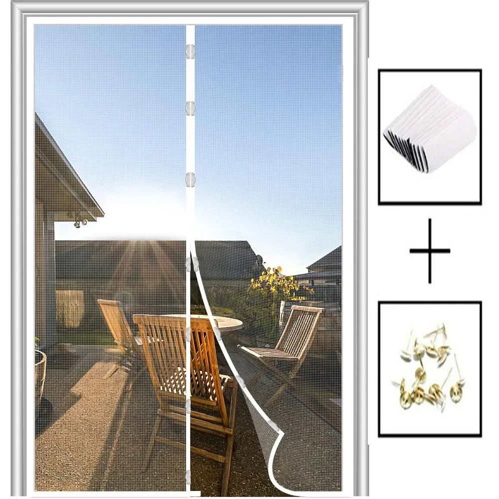 Magnetic Screen Door Curtain Anti Mosquito Insect Fly Bug Polyester Soft Door Curtain Easy Installation Auto-Close Door Mesh