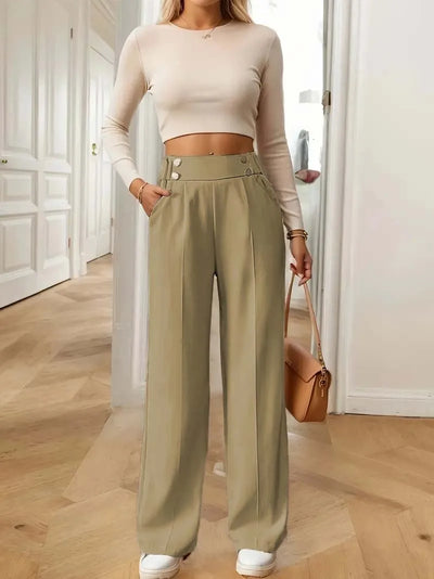 Women's High Waist Wide Leg Pants - 2025 New Flowy Floor-Length Trousers, Minimalist Straight Fit Lounge Pants with Elastic Wais
