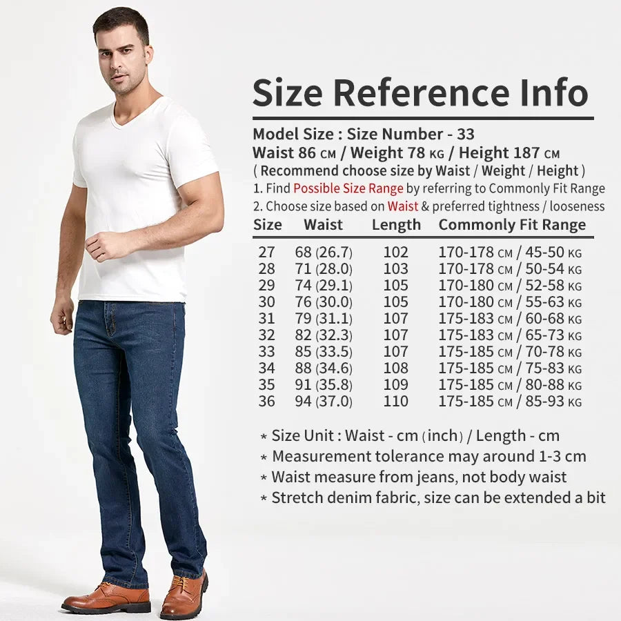 Men's Classic Slim Fit Straight Jeans Casual Stretch Denim Pants Fashion Blue Trousers