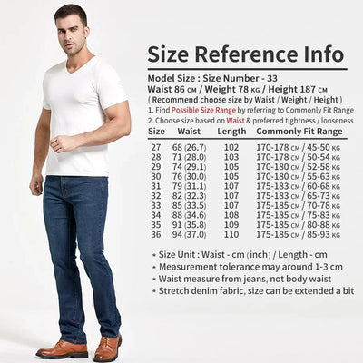 Men's Classic Slim Fit Straight Jeans Casual Stretch Denim Pants Fashion Blue Trousers