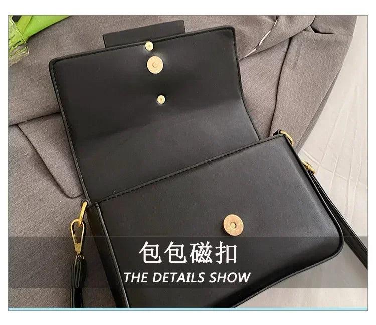 Designer handbags for women leather metal buckle flap square shoulder bags fashion 2024 ladies messenger females casual