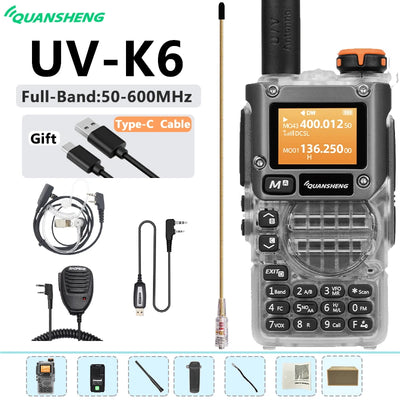 New Quansheng UV-K6 UHF VHF Walkie Talkie UV-K5(8) Full Band Type-C Scrambler NOAA Wireless Copy Frequency Transparent Ham Radio