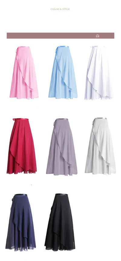 Ballet Skirts Women Long Chiffon Dance Skirt Fairy Chiffon Long Ballet Tutu Dress Dance Costumes Tie Up Dress