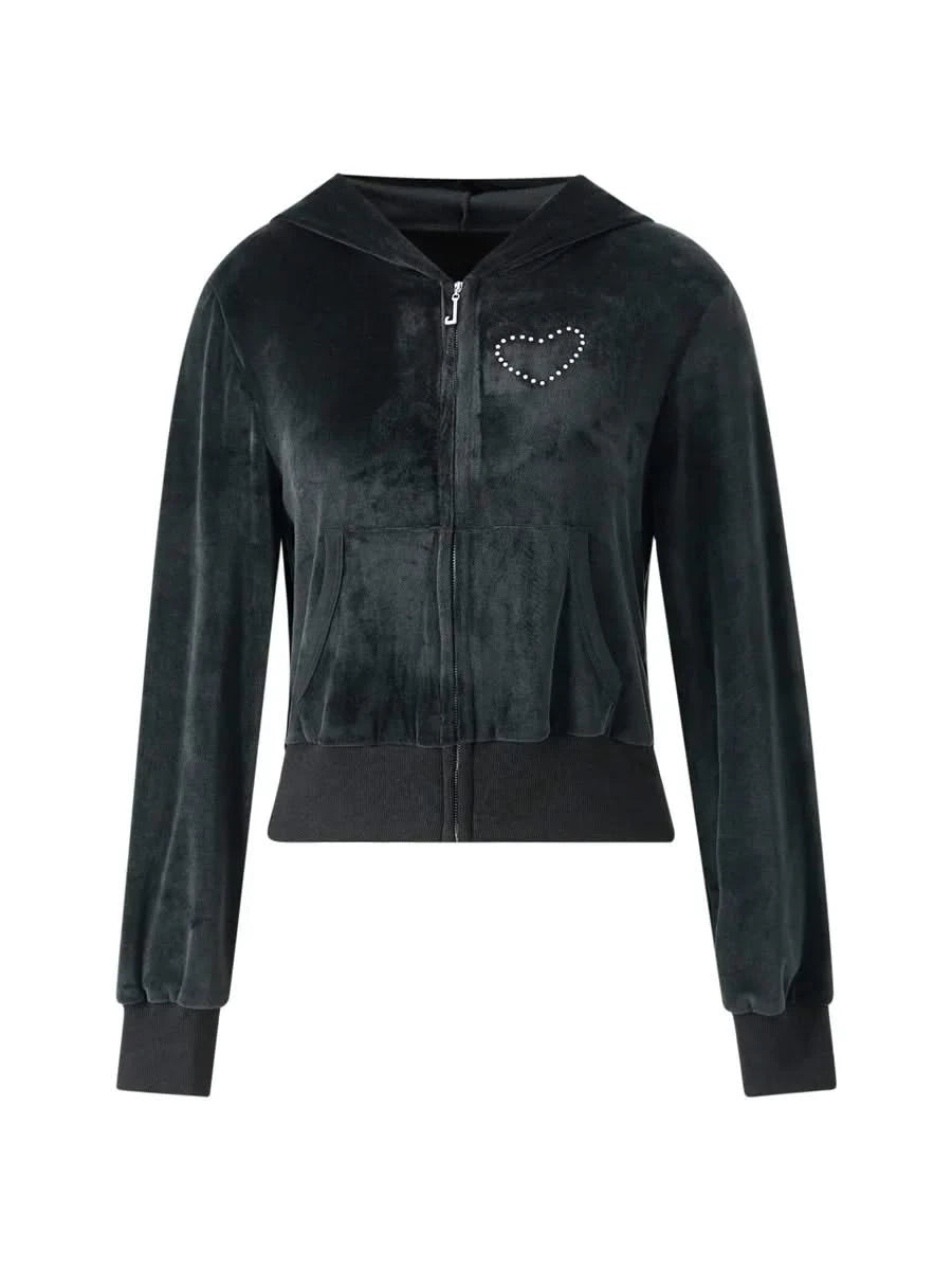 Women Velvet Coats Casual Gothic Grunge Y2K Aesthetic Clothes Zip Up Hooded Sweatshirt Jackets  Autumn Outerwear