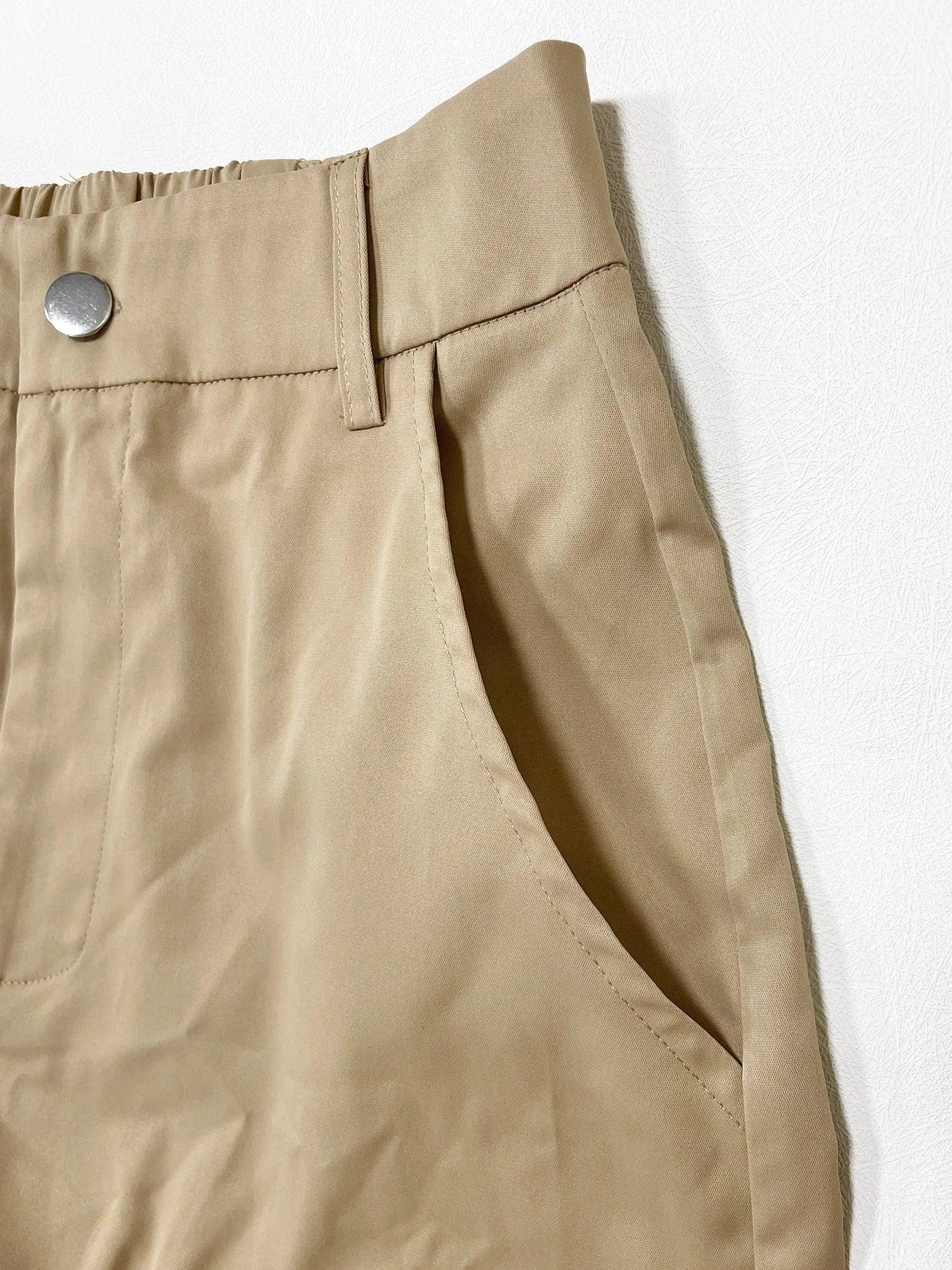 Women's Plain Multi-pocket High Waist Cargo Pants, Casual Street Straight Leg Pants for Daily Wear, Ladies Bottoms