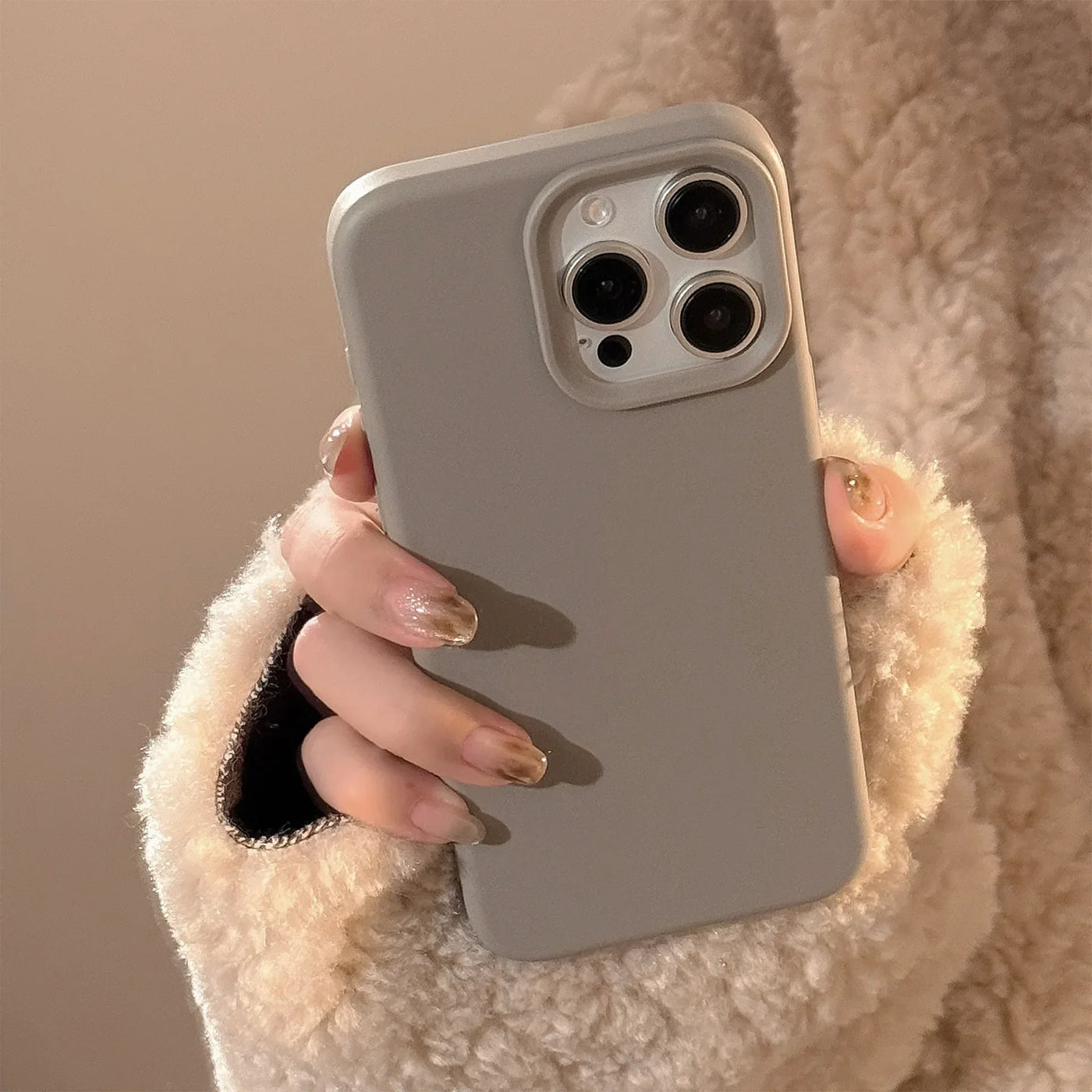 Minimalist Brown Gray Cream White Phone Cases for iPhone 16 Plus Pro Max 15 14 13 12 11 Winter Style Protective Phone Covers