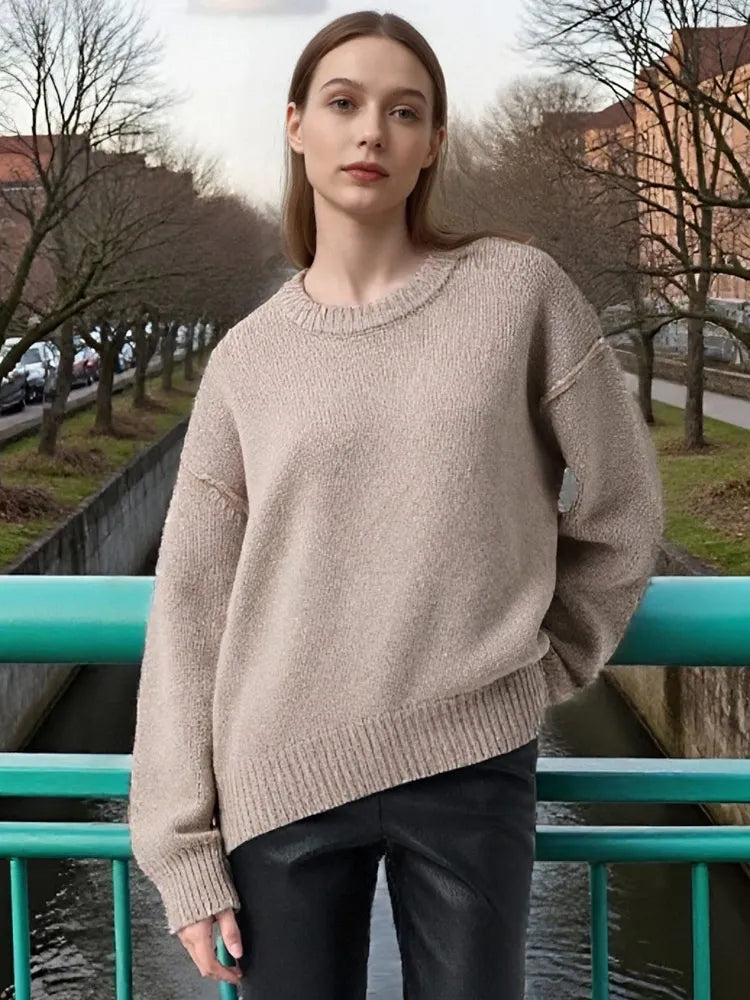 Oversized Fall Yellow Sweaters For Women 2025 Brown Crewneck Sweater Top Ladies Office Warm Knitted Woman Pullovers Winter Grey