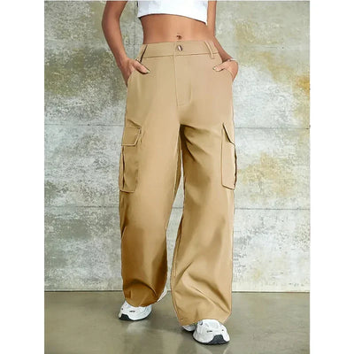 Women's Plain Multi-pocket High Waist Cargo Pants, Casual Street Straight Leg Pants for Daily Wear, Ladies Bottoms