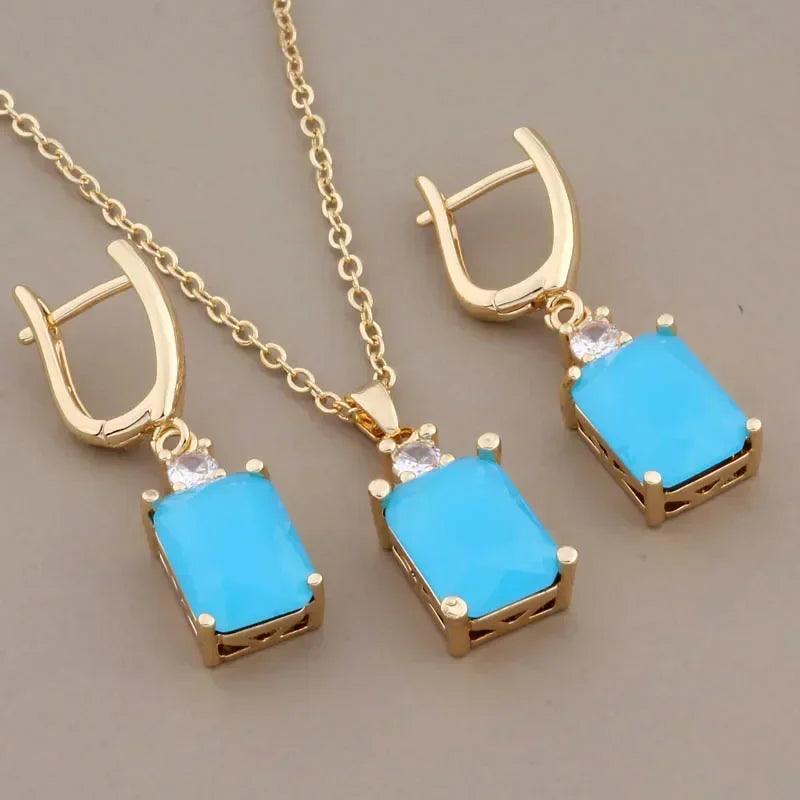 New trend natural zircon drop earrings sets gold color colorful for women luxury necklaces and set