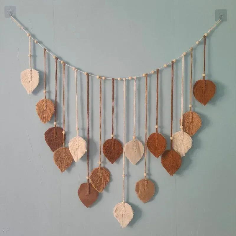 Boho home decoration macrame tapestry leaf feather wall hanging decor for living room bedroom art