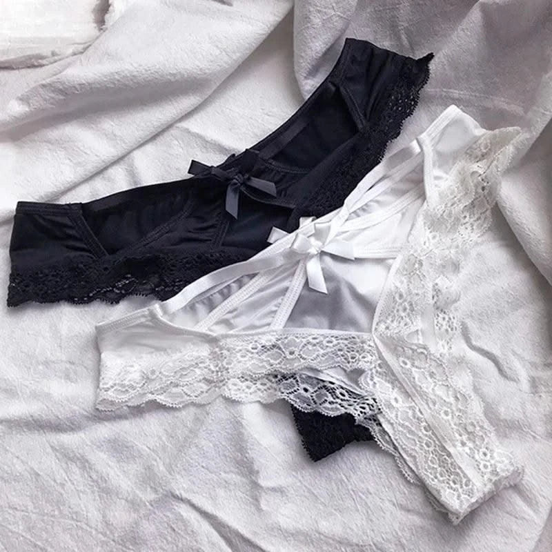 Thong women's underwear ice silk sexy lace cross belt light luxury low waist T pants sexy hollow temptation thong women