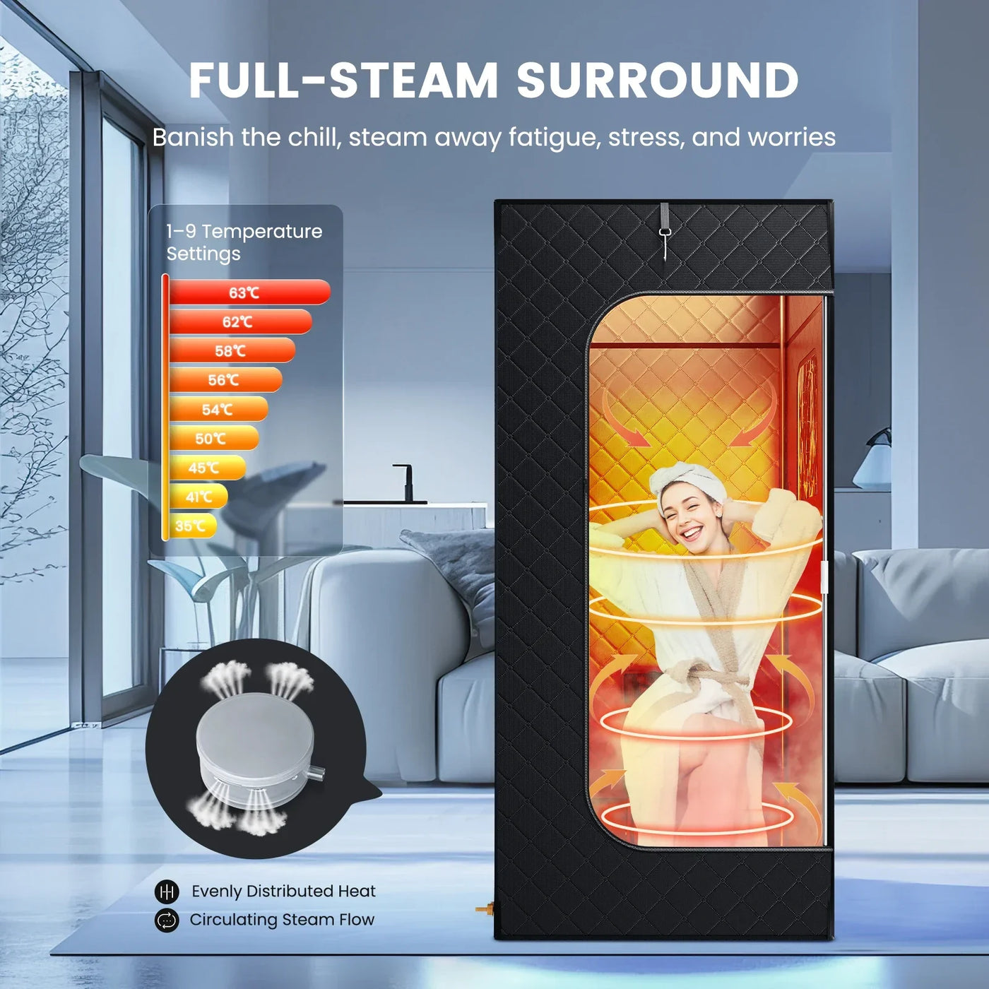 Portable Steam Sauna Tent Room with Steamer 1000W 2.6L Steam Generator Single Person Sauna for Relaxation Detox Home Spa