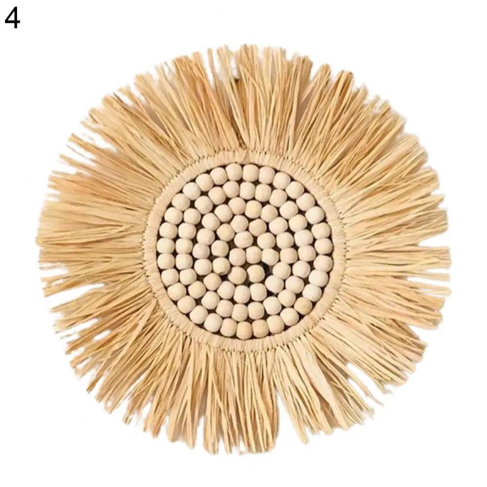 Home decor hanging mirror raffia wood beads acrylic multifunct decorative decorations bedroom wall room
