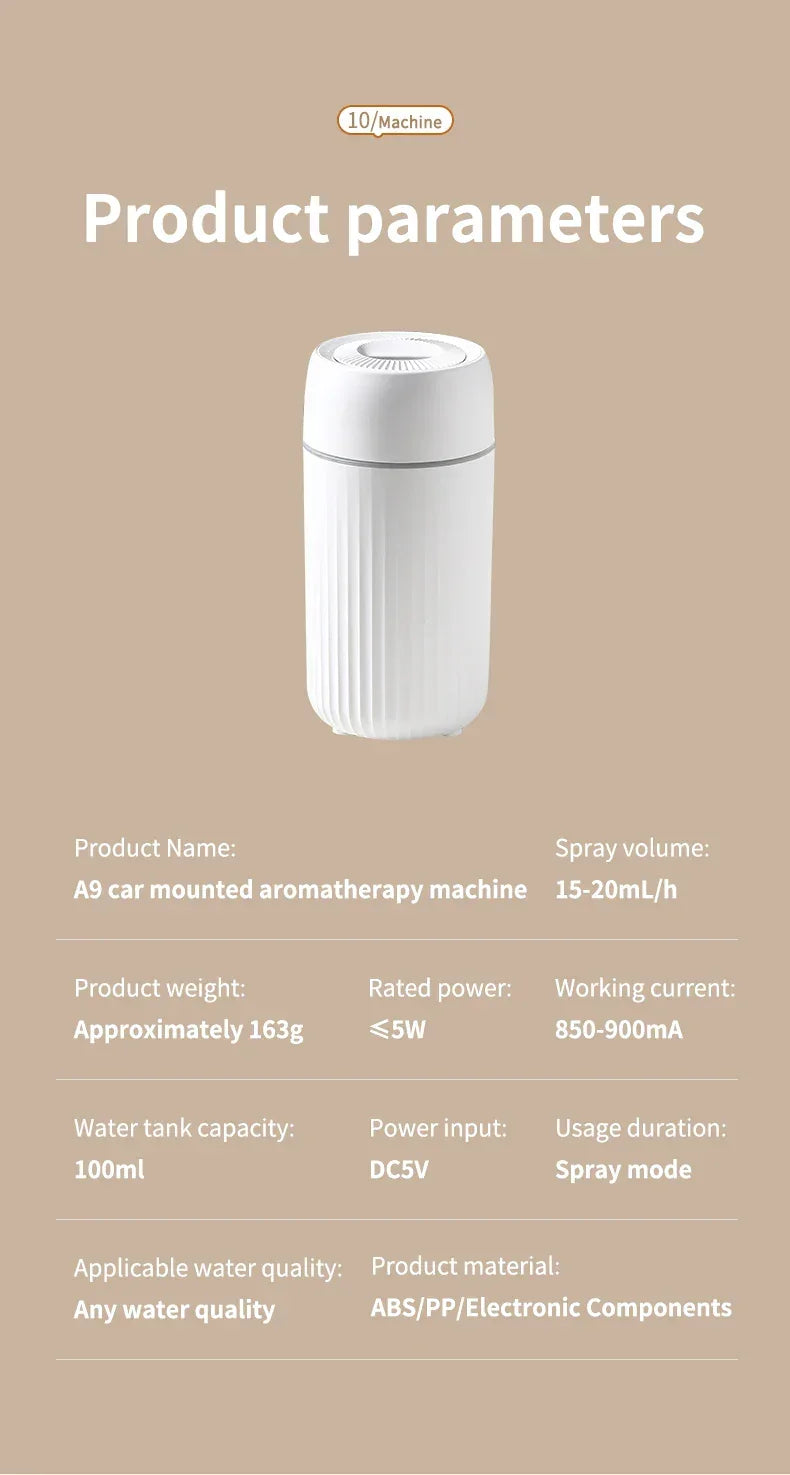 Car Aromatherapy Diffuser Humidifier with LED Light  Auto Air Purifier and Aroma Air Freshener for Car