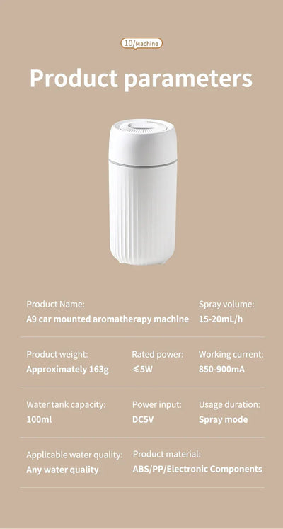 Car Aromatherapy Diffuser Humidifier with LED Light  Auto Air Purifier and Aroma Air Freshener for Car