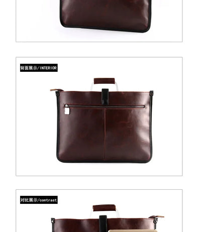 New Men's Bag Retro Leather Handbags Large Business Briefcase Famous Designer's Shoulder bag Luxury Brand File Bag For Cool Boys