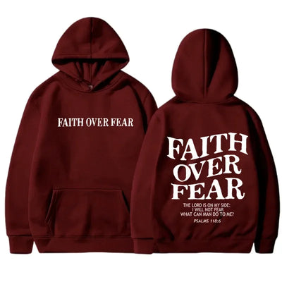 FAITH OVER FEAR Print Hoodies for Men Women Hooded Sweatshirts Harajuku