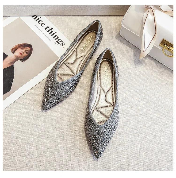 Women’s ballet rhinestones flats female plus size 43 slip on boat shoes chaussure