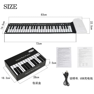 49-Key Folding Electronic Piano Portable Hand-Rolled Piano Built-in Speakers 16 Tones Professional Keyboard Instruments