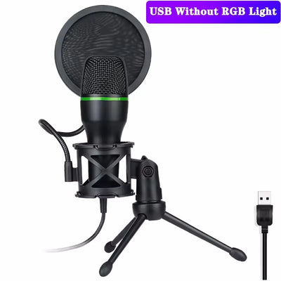 Condenser Microphone USB Wired For PC Laptop Computer Professional Gaming Accessories Kit Gamer Sound Live Streaming Podcast RGB