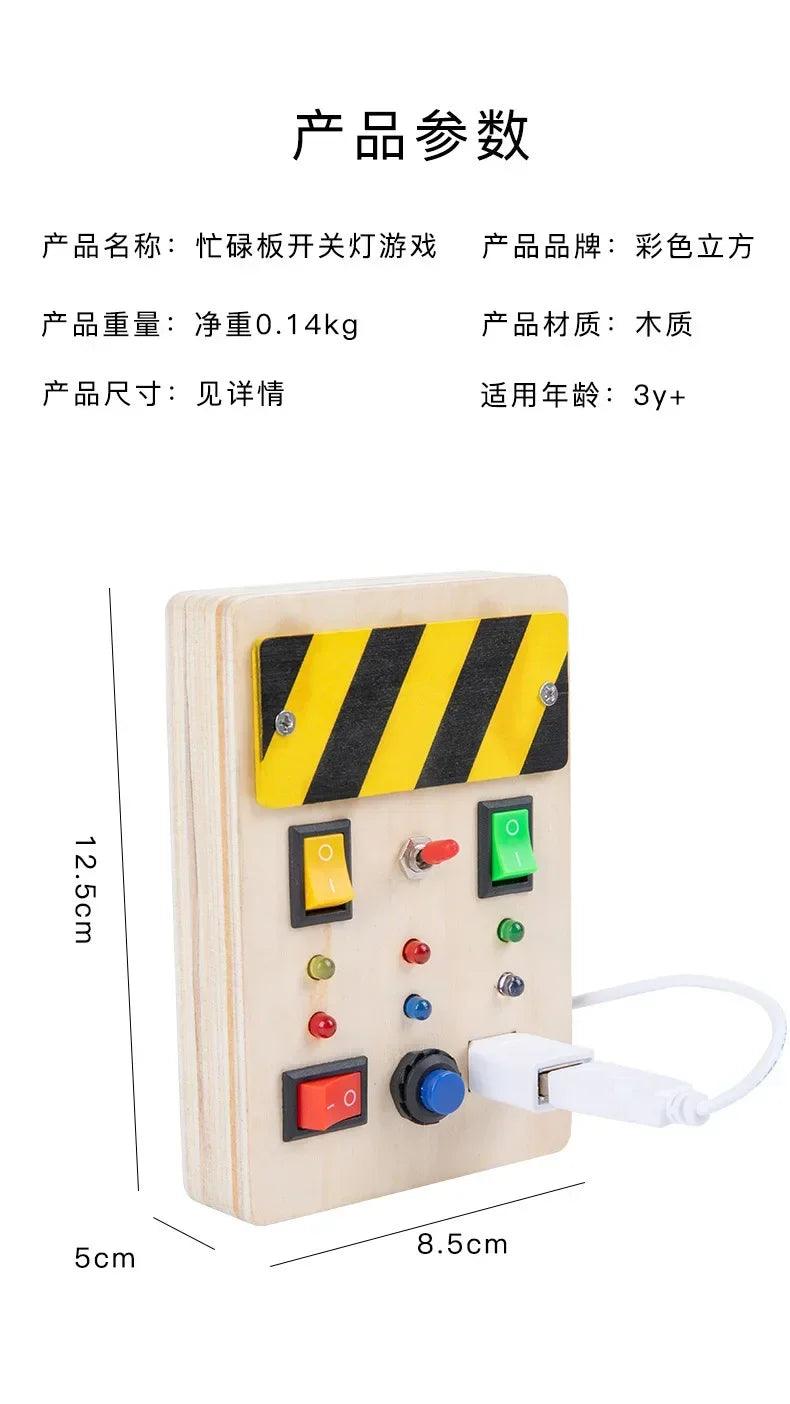 Montessori busy board sensory toys wooden with led light switch control travel activities children games for 2-4 years