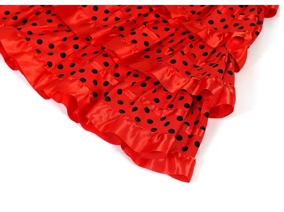 Dress Women 2025 Europe America Short Sleeve Midi Dress Traditional Spanish Dance Dress For Girls Festival Tassel Dot Dress