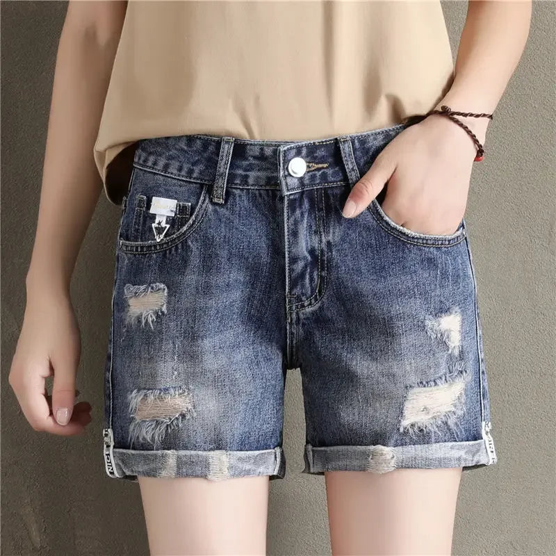 Women's Denim Shorts Ripped Boxer High Waist Female Short Jeans Pants Cheap Offer Aesthetic Hot Kpop Harajuku Fashion Stretchy