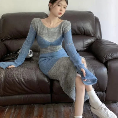 Female Knit Dress Bodycon New In Autumn and Winter Women's Crochet Dresses Vintage One Pieces G Curvy Loose Thic Elastic Kpop X