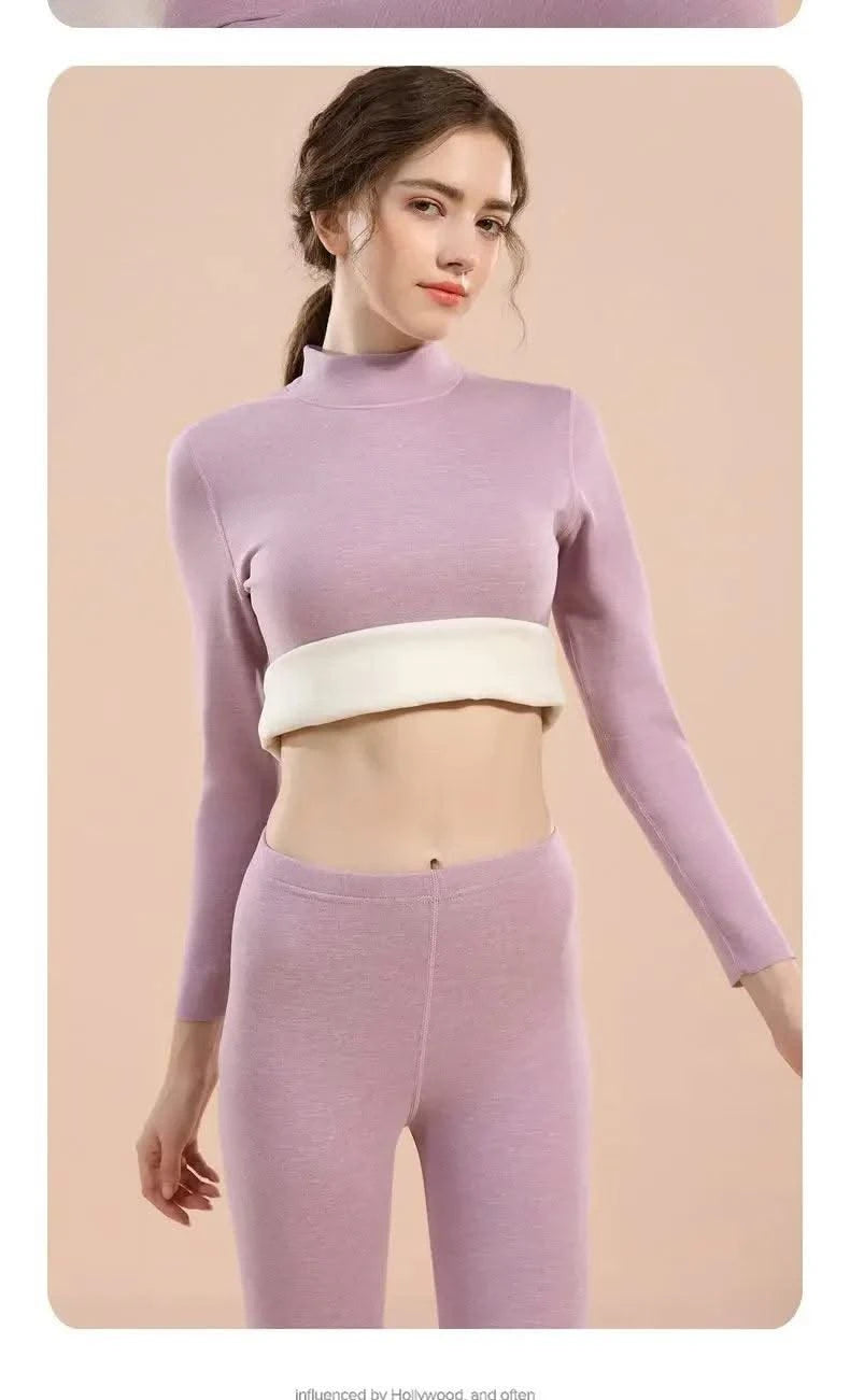 Thermal Underwear Sets for Women Mid-high Collar High Stretch Base Tops