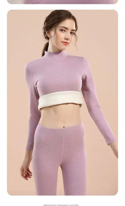 Thermal Underwear Sets for Women Mid-high Collar High Stretch Base Tops