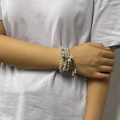 Real 925 Sterling Silver Multi Layers Round 108 Beads Bracelet For Women Buddhist Handmade DIY Beaded Jewelry