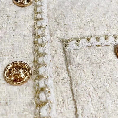 Women Vintage Jacket Autumn Winter Coat Off White Crop French Tweed