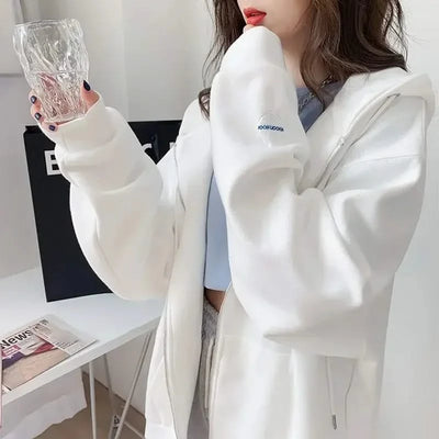 Casual Zip up Hooded Sweatshirt Candy Colour for Women Tops