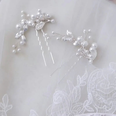 Fashion Pearls Jewelry Bridal Hair Pins Clips Girls Piece Gold Silver Color Leaf Women Wedding Prom Headpiece