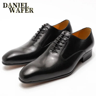 Luxury Brand Men's Oxford Shoes White Black Brown - Dress Office Wedding Formal Lace-Up Pointed Toe Leather Shoes