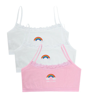 3PCS Teenage Girls Small Training Bras Cute Kids Rainbow Printed Sports Vest Bra Students Children Brassiere Underwear Tube Tops