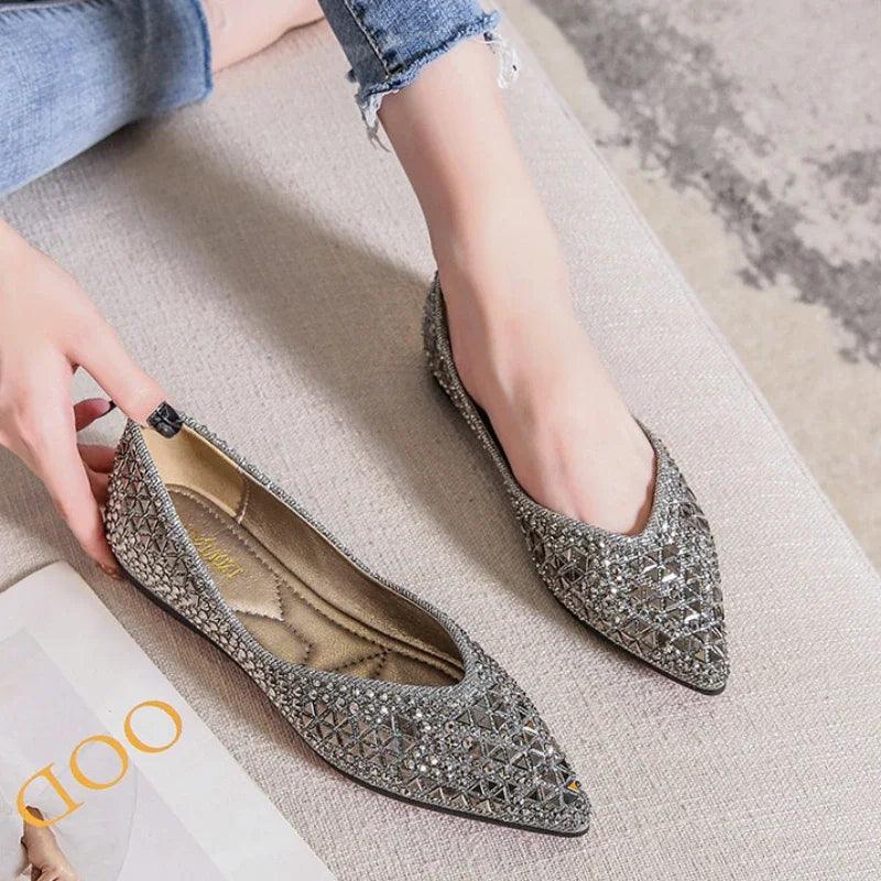Women’s ballet rhinestones flats female plus size 43 slip on boat shoes chaussure